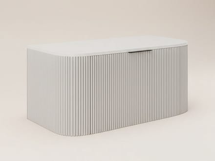 Vente-unique Zwevend, geribbeld wastafelmeubel - Mat wit - 100 cm - LOMERI