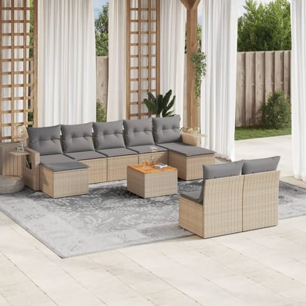 vidaXL - 10-delige - Loungeset - met - kussens - poly - rattan - beige