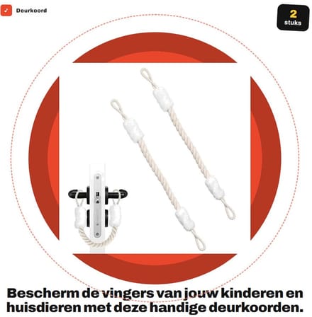 Dailygoods- Deurkoord 60 cm - Deurstopper - Klemmen voor kinderen - Vingerbescherming - Set van 2 - Katoen en polyester