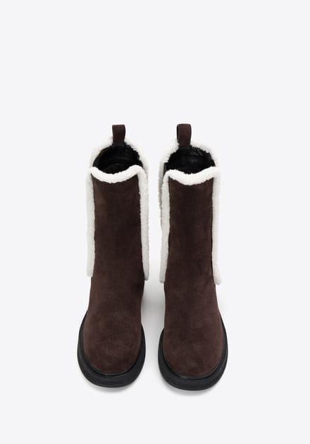 Wittchen Suède Chelsea Boots voor dames met imitatie schapenvacht, donkerbruin