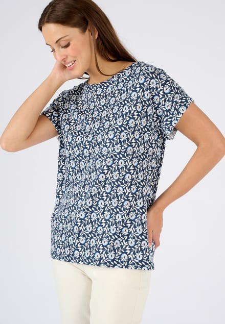 Damart - T-shirt met gevlamde botanische print - Dames - Blauw - S