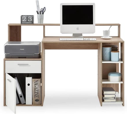 Bureau Eros Eiken - Wit - 138,5x53,5cm - Met opbergruimte - Hoogte 91.6 cm - Met lades