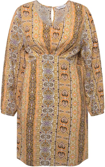 Studio Untold - Dames - Mini-jurk fitted pasvorm patchprint met strepen - Lichtkaki - Maat 54+