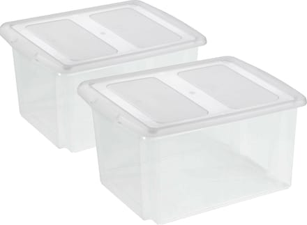 Sunware opslagboxen set - 2x stuks - 32 liter - transparant - 45 x 36 x 24 cm - afsluitbare deksel