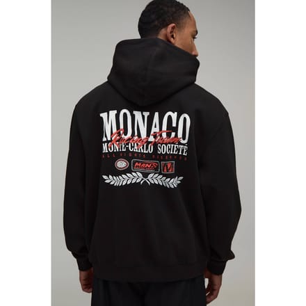 Zwarte Oversized Monaco Moto Print Hoodie | Black | Size Medium
