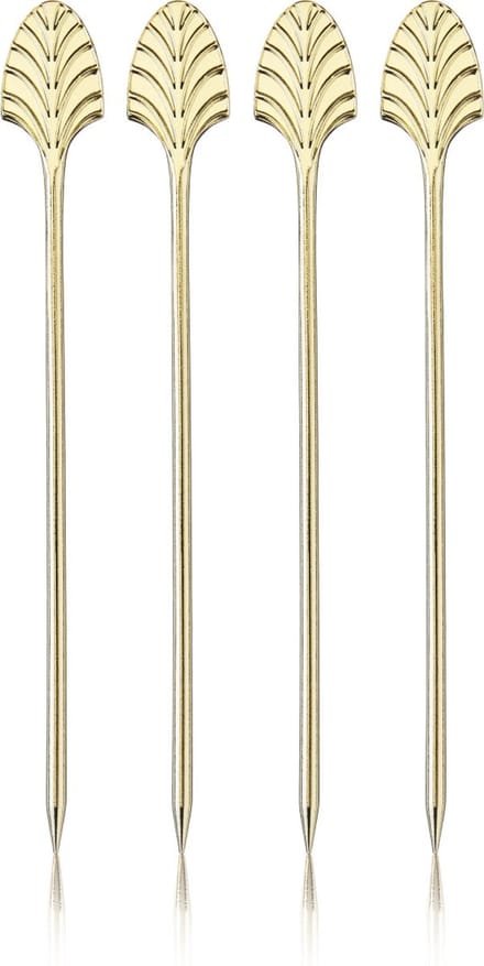 Viski Art Deco Cocktailprikkers - roestvrijstaal - goudkleur - 4 stuks