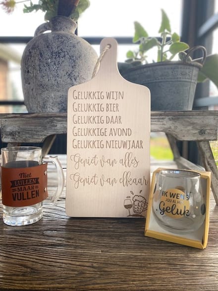Creaties van hier - serveerplank - kerstmis - glas - pul - 35 cm - hout