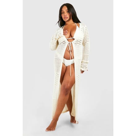 boohoo Dames Plus Gehaakte Strand Kimono | Cream | Maat: 28