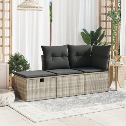 vidaXL - Tuinkruk - met - kussen - 55x55x37 - cm - poly - rattan - lichtgrijs