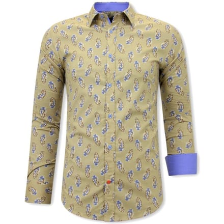 Paisley Mannen Blouse - Slim Fit - 3089 - Bruin