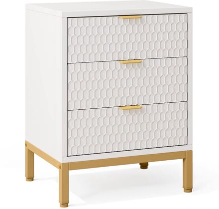 Modern nachtkastje - Voor Slaapkamer - 65cm hoog - 3 lades - Wit