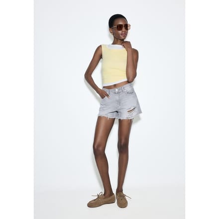 Stradivarius D75 Denim short met scheuren  DONKERGRIJZE DENIM WASSING 32