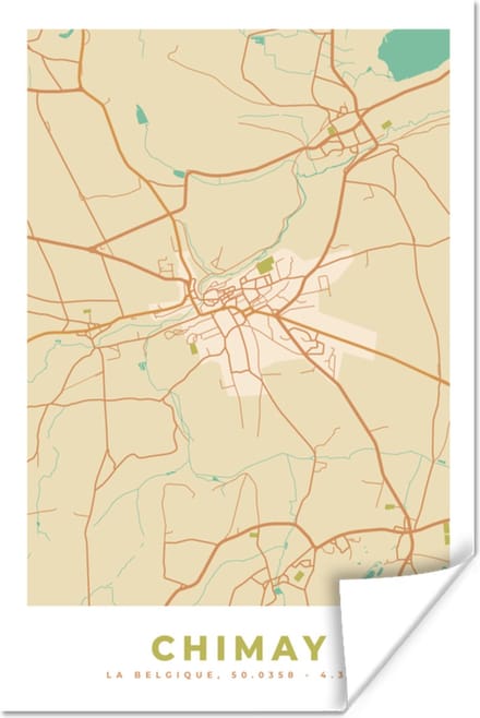 Poster Kaart - België - Chimay - Plattegrond - Stadskaart - 80x120 cm