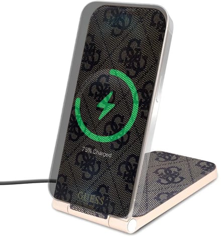 Guess - 4G - Pattern MagSafe opvouwbare 2in1 15W inductieve oplader - bruin