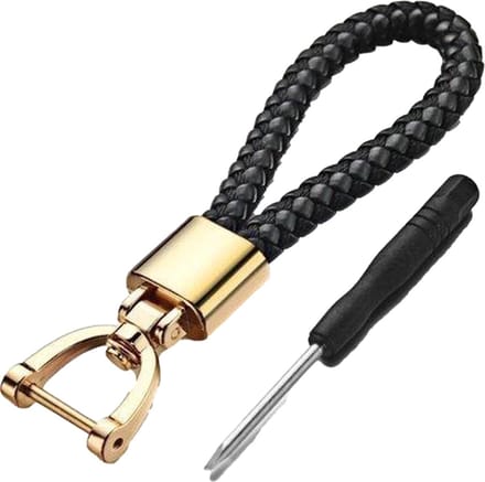*** Chique leren Sleutelhanger Goud - Auto - Motor - Luxe Zwart Geweven - van Heble® ***