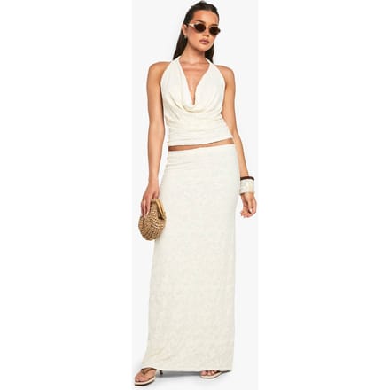 boohoo Dames Florale jacquard column maxi-rok | Cream | Maat: 12