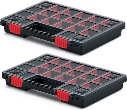 Kistenberg Sorteerbox/vakjes koffer - 2x - 20 vaks - kunststof - zwart - 34 x 25 x 5 cm