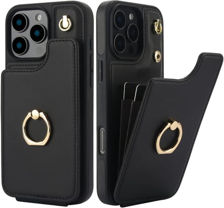 Luxe Hoesje met Portemonnee & Ringhouder – Geschikt voor Apple iPhone 16 Pro Max – Zwart