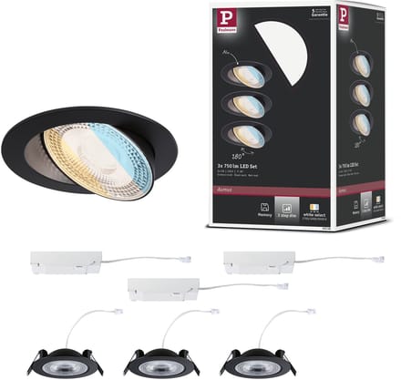 LED-inbouwlamp White Select Aumus Set van 3 rond 105 mm 90° 3x5W 3x700lm 230V dimbaar White Select Zwart