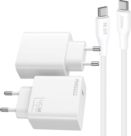 Phreeze usb C oplader 45w pps fast charger met usb C naar usb C kabel 1 meter - S25 S24 A56 en Laptop