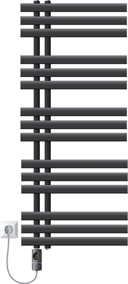 LuxeBath elektrische badkamer radiator IronEM 500x1200mm antraciet + verwarmingselement 1200W thermostaat digitaal display handdoekradiator elektrische handdoekwarmer paneelradiator design radiator