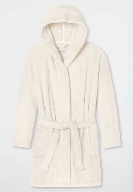 SCHIESSER Essentials badjas - dames kamerjas teddyfleece comfort fit gebroken wit