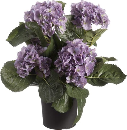 Louis maes Kunstplant - Hortensia hydrangea - paars - in pot - 44 cm - met bloemen
