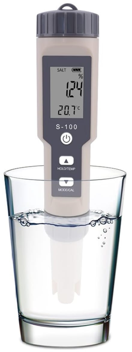 4-in-1 Digitale watermeter voor zoutgehalte, TDS, EC, temperatuur