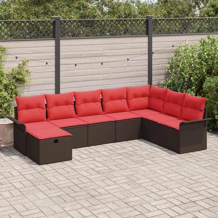 vidaXL - Tuinbank - Set - 8 - st - Bruin - en - Rood - poly - rattan