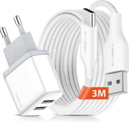 Dual USB Adapter met USB-A naar USB-C Kabel 3 Meter