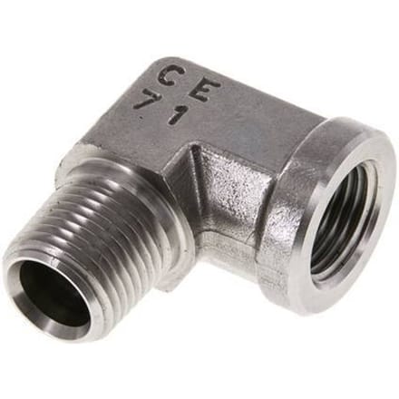 3/4'' NPT x 3/4'' NPT M/F RVS L-Fitting 90graden 170 Bar - Hydrauliek - FL2E-MF-S-034N