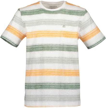 Blue Seven - Shirt 302827 groen / wit / oranje streep KM - maat M