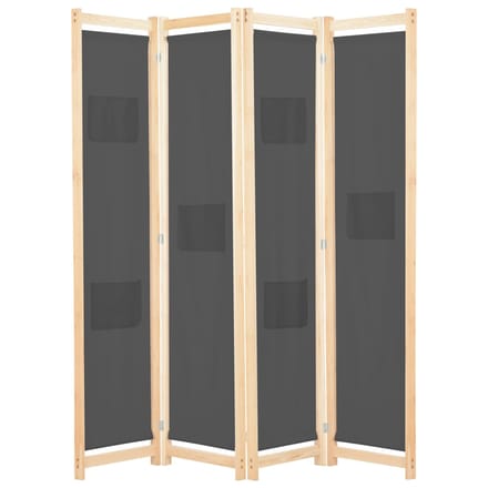 vidaXL - Kamerscherm - met - 4 - panelen - 160x170x4 - cm - stof - grijs