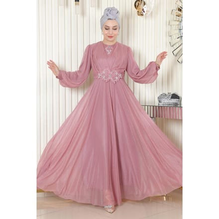 Parel Detailed Gedrapeerd Glitter Avondjurk Oud roze