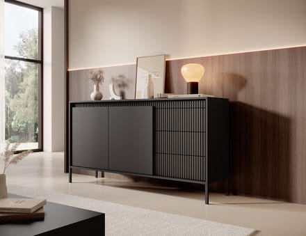 Meubella - Dressoir Saran - Mat zwart - 153 cm