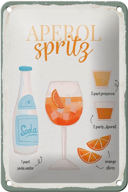 Blechschild Rezept Aperol Spritz Cocktail Recipe 12x18cm Dekoration