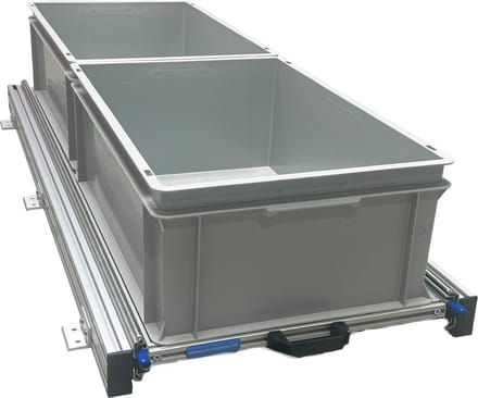 Aluminium schuifframe voor camper 120x40 cm inclusief 2 open bakken