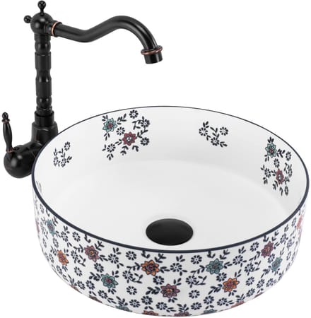 Rea Wastafel Stefania Fiori - Rond - Wit, Patroon - 36X36X12Cm