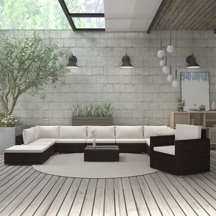 vidaXL - 11-delige - Loungeset - met - kussens - poly - rattan - bruin