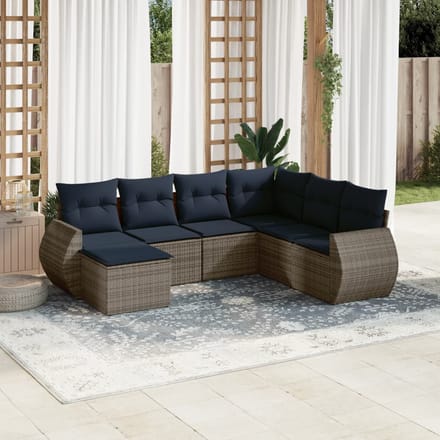 vidaXL - 8-delige - tuinbankset - met - kussens, - grijs - polyrotan