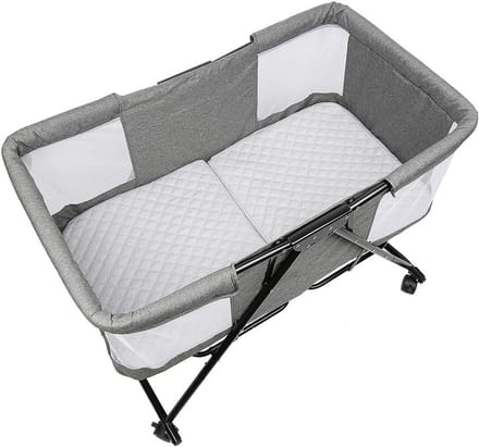 4-in-1 Kinderbed en Box Inclusief Matras - Verstelbaar Babybedje & Reiswieg Grijs