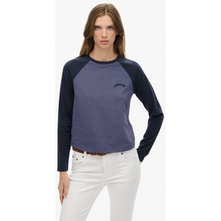 Superdry Essential Baseballtop met Logo en Lange Mouwen Blauw Grootte: 40
