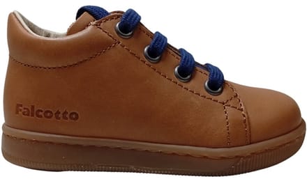 Falcotto - Jay Zip - Mt 22 - blauwe veter / rits effen lederen sneakers - cognac