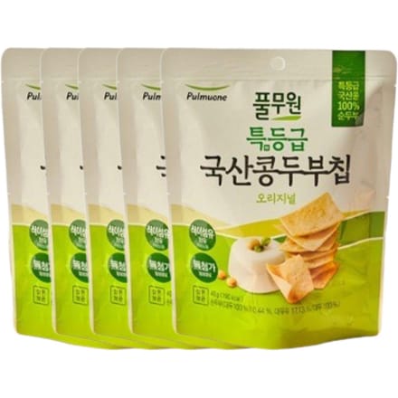 Pulmuone Premium Tofuchip Originele Knapperige Hartige Snack 40g x 5 Pak beige