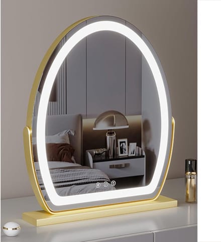 Kapspiegel Verlichting - Make-up Spiegel - Schoonheidsroutine - 3 Kleuren Verlichting - 50 x 62 cm - Goud