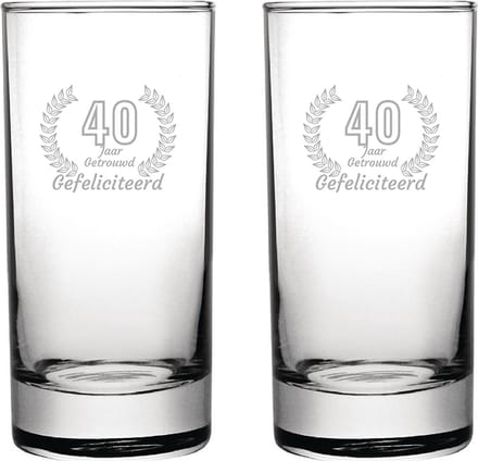 Gegraveerde set Longdrinkglazen 28,5cl Gefeliciteerd 40 jaar getrouwd