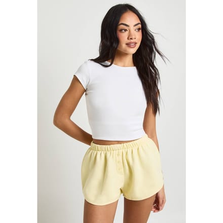 boohoo Dames Henley Knoop Middelhoge Sweat Short | Boter | Maat: Large