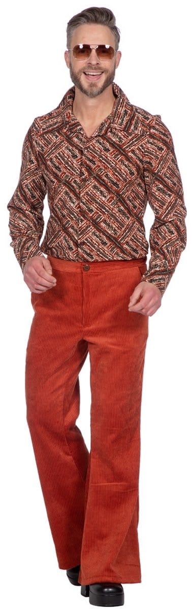 Wilbers & Wilbers - Hippie Kostuum - 70s Blouse George Man - Bruin - Medium - Carnavalskleding - Verkleedkleding