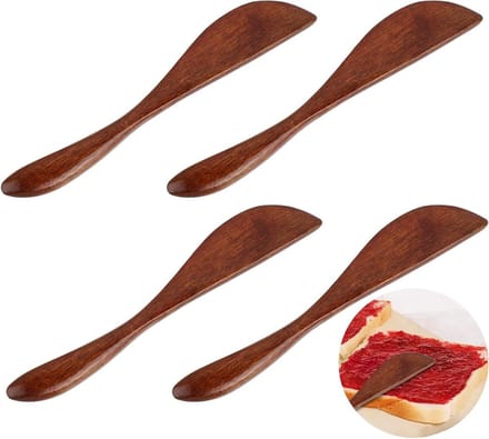 Set van 4 houten botermessen, spatel, kaasmes en jamlepel - Keukenaccessoires voor het serveren van boter, kaas en jam
