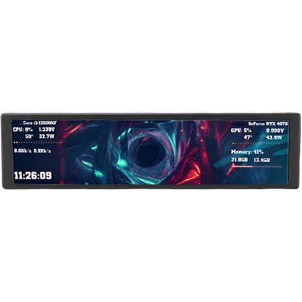 9,2 inch Computerkast Secundair Scherm Landschap Portretmodus Dynamisch Video Thema FHD 1920x462 PC CPU GPU Temperatuur